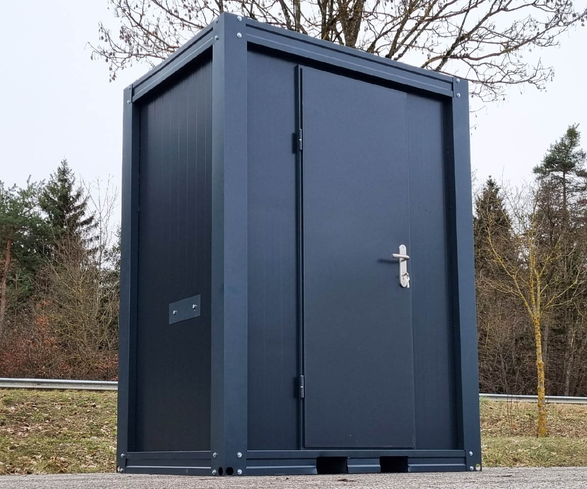 Container sanitario SCEW RAL 7016 Grigio antracite | A 2335 x L 1650 x P 1200 mm | porta a un'anta | con acqua calda